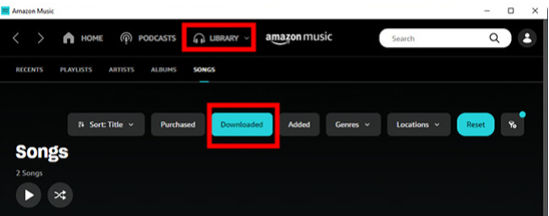 Amazon MusicでFLAC品質の曲をダウンロード後、「ダウンロード済み」で確認できる画面