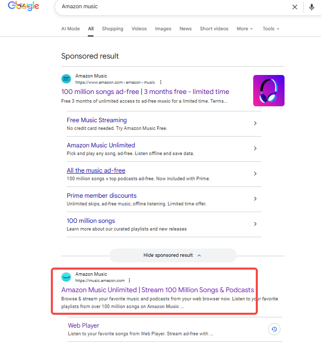 Amazon Music Network Playerにアクセスする