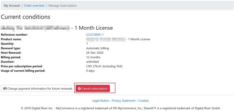 MyCommerce のサブスクリプションをキャンセルする手順 3
