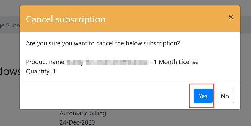 MyCommerce のサブスクリプションをキャンセルする手順 4