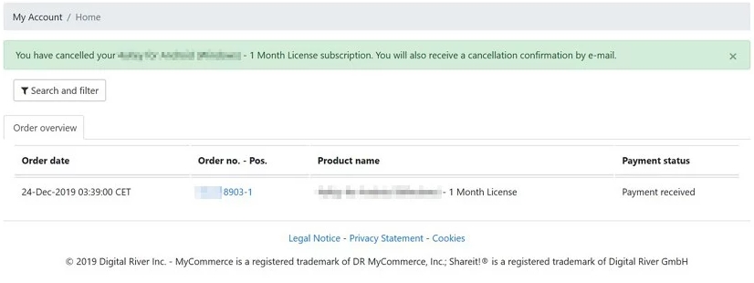 MyCommerce のサブスクリプションをキャンセルする手順 5