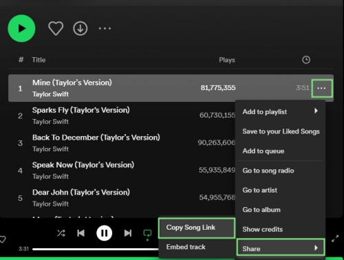 Spotify の曲リンクをコピー | Spotify の曲を MP3 320 Kbps にダウンロード