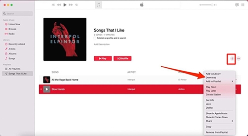 ダウンロードアイコンをクリック | MacでApple Musicから曲をダウンロード