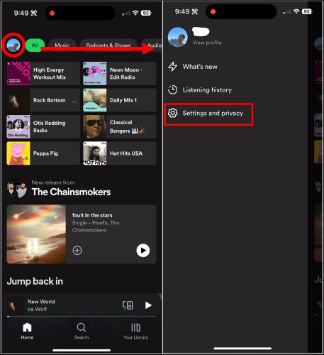 設定とプライバシーを選択 | Spotifyでローカルファイルをダウンロード