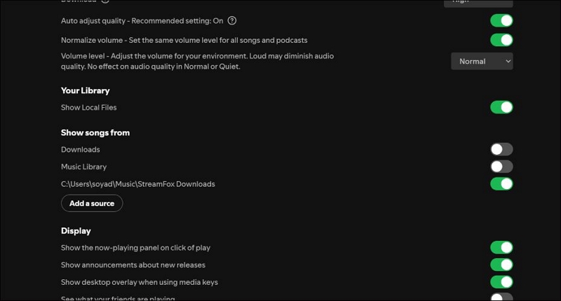 Spotifyでソースを追加 | ローカルファイルをダウンロードをタップ