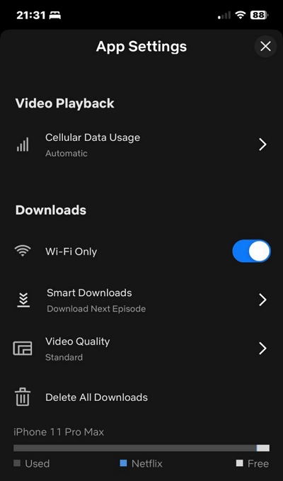 ビデオ品質 | Netflix で映画をダウンロードする方法