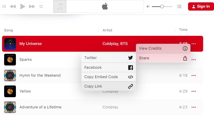 Apple Music の曲の URL をコピーする | Mac で Apple Music から曲をダウンロードする