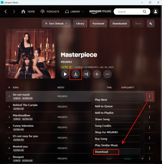 ダウンロードが完了したら、「ライブラリ」→「ダウンロード済み」に移動して、オフラインの音楽にアクセスします。