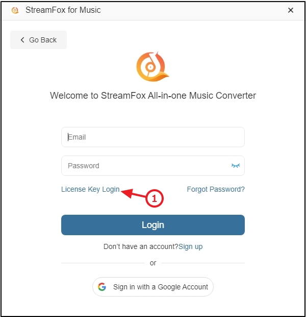 ライセンスでログインをクリック | StreamFox All in One Converter ユーザーガイド