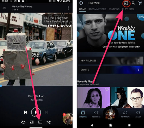 Android からキャストで Google Home に再生する様子
