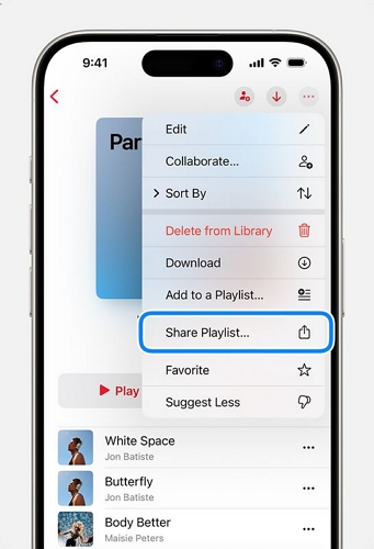 「プレイリストを共有」をタップ | Apple Musicライブラリを共有