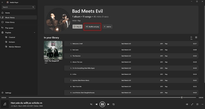Windows Media Player で音楽をシャッフル | Spotify でシャッフル