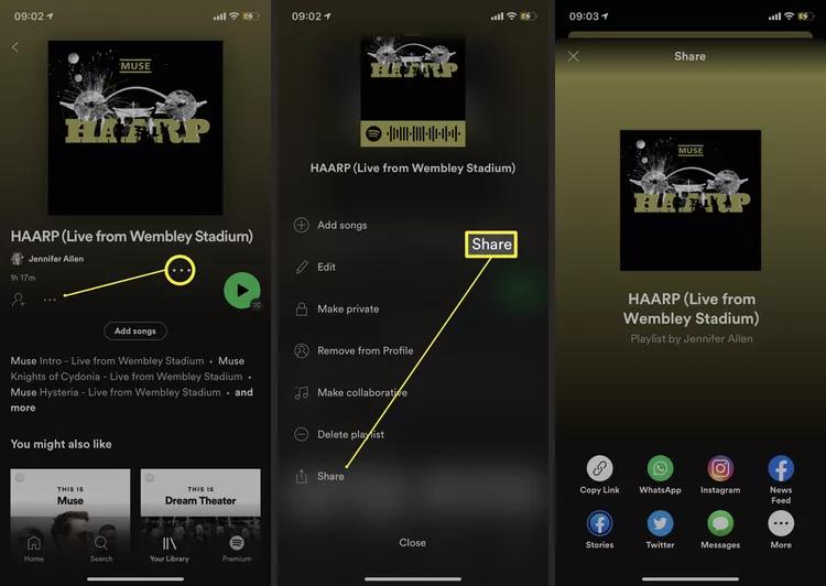 [リンクをコピー] をタップして、Spotify プレイリストをオフラインで携帯電話またはコンピューターにダウンロードします