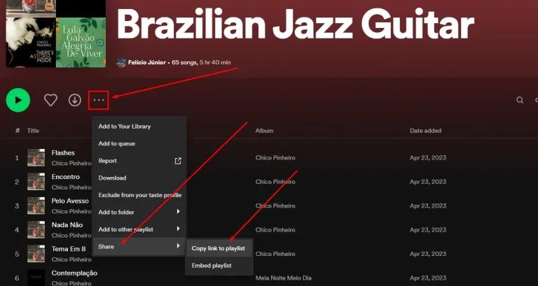 プレイリストへのリンクをコピーを選択 | Spotifyプレイリストをオフラインで携帯電話またはコンピューターにダウンロード