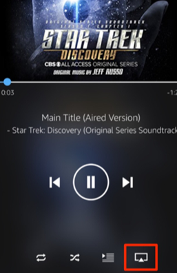 再生画面やコントロールセンターで AirPlay アイコンをタップする操作を示す画像