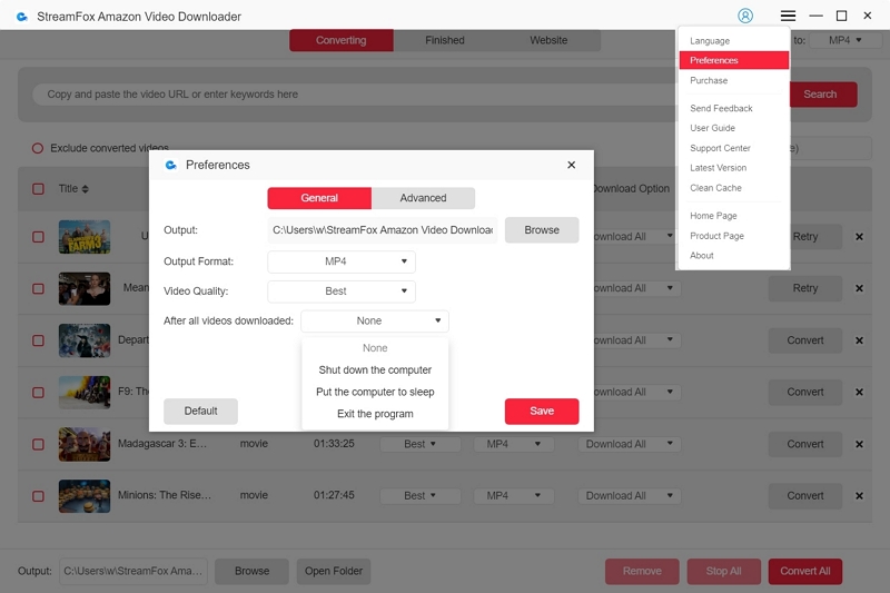 設定と環境設定を管理する | streamfox amazon video downloader ユーザーガイド