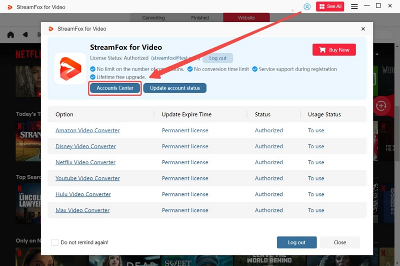 Streamfox アカウント センター | Streamfox for Video ユーザー ガイド